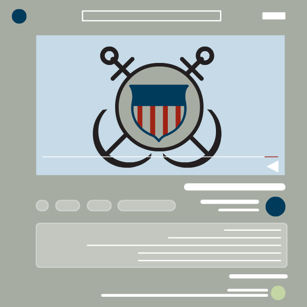 网页视频播放器的插图，在缩略图中有海岸警卫队的徽章